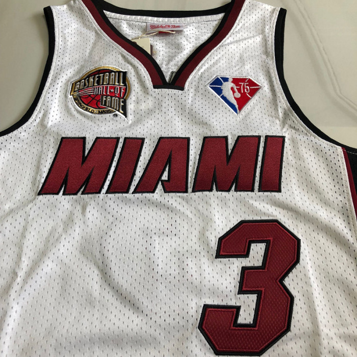 M&N Heat Wade #3 White Hall of Fame Top Quality Dense Embroidery NBA Jersey