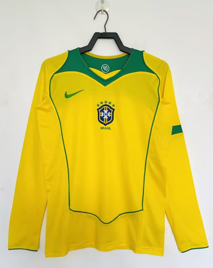 2004 Brazil Home Long sleeves Retro Soccer Jersey 