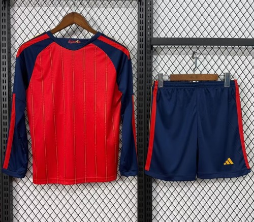 2026 World Cup Spain Home Long Sleeve Kids Soccer Jersey (长袖)