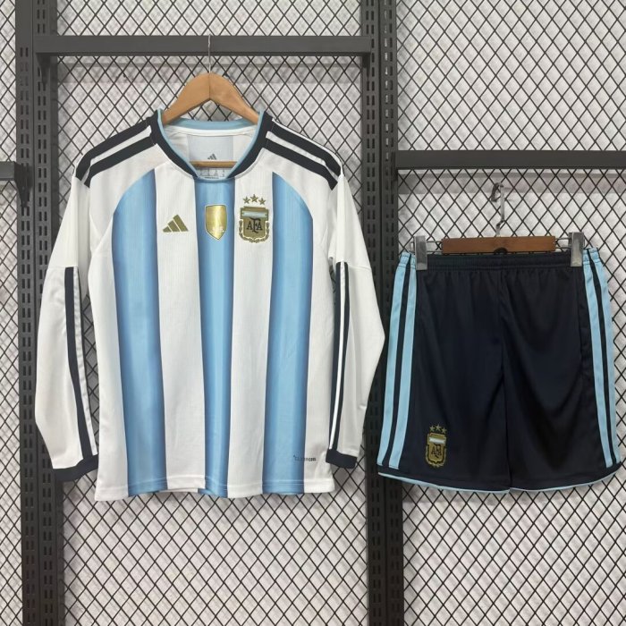 25-26 Argentina Home Long Sleeve Kids Soccer Jersey (长袖)