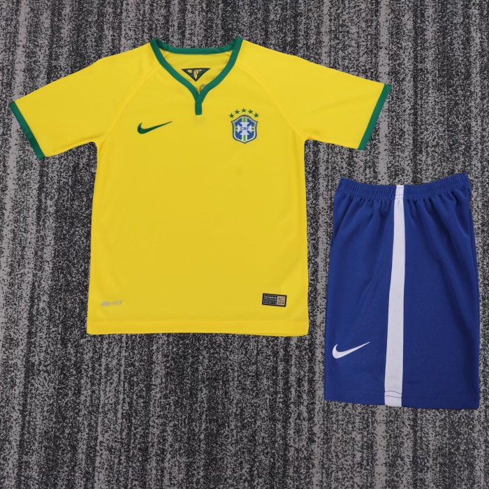 2014 Brazil Home Retro Kids Soccer Jersey