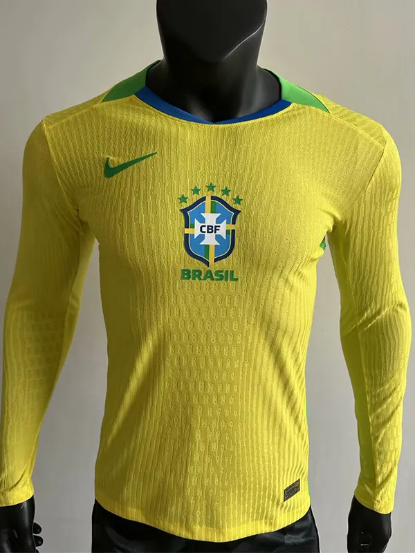 25-26 Brazil Home Long Sleeve Player Version Soccer Jersey (长袖球员)*带星