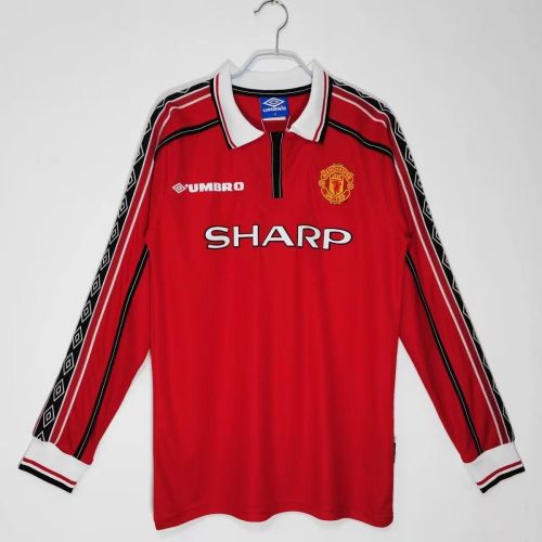 1998-1999 Manchester United Home Long sleeves Retro Soccer Jersey