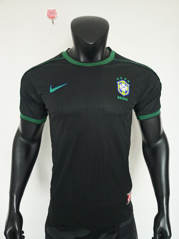 1998 Brazil Black Player Version Retro Soccer Jersey
