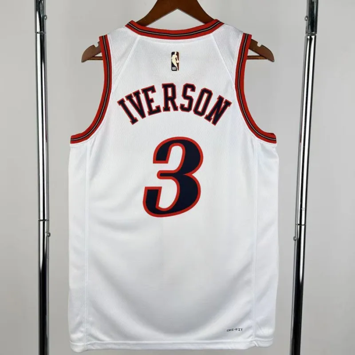 25-26 76ERS IVERSON #3 White Top Quality Hot Pressing NBA Jersey (V领)