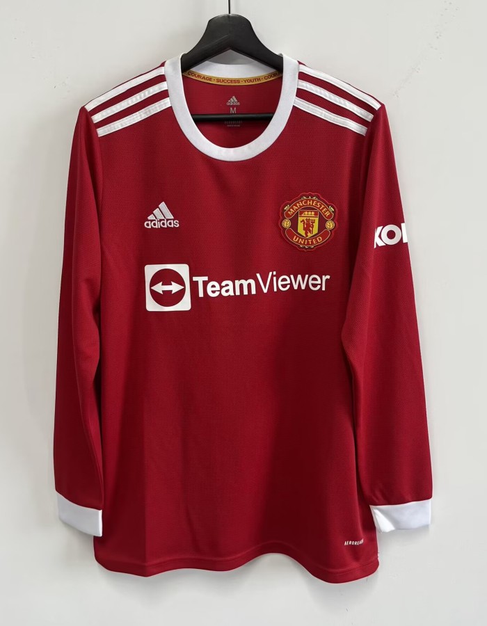 21-22 Man Utd Home Long Sleeve Fans Soccer Jersey (长袖)