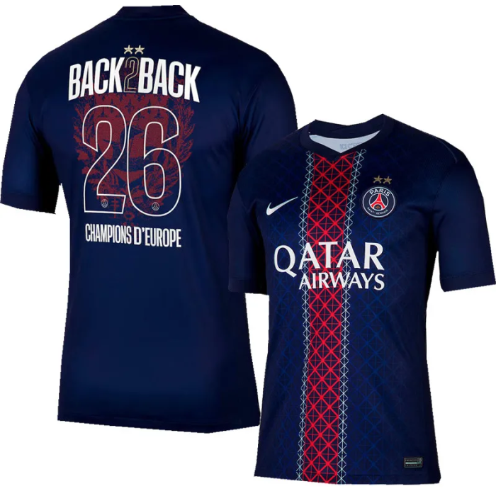 25-26 PSG Home Print 2 Star Champions of Europe 26 Fans Soccer Jersey