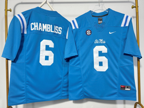 NCAA Ole Miss Rebels #6 Trinidad Chambliss Light Blue Jersey