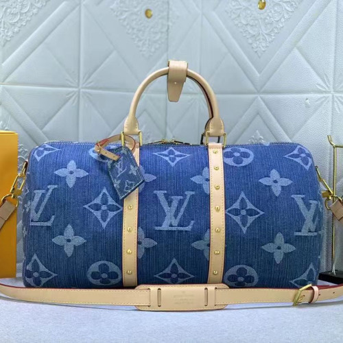 Louis Vuitton KEEPALL BANDOULIÈRE 45 Keepall Bandoulière Monogram Denim Travel Bags Size 45*27*20cm
