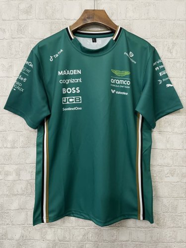 2025 F1 Aston New Pattern Short Sleeve Racing Suit（圆领，无号码）