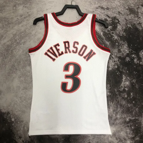 1998 76ERS IVERSON #3 White Retro Top Quality Hot Pressing NBA Jersey