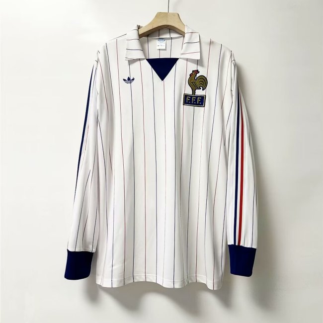 1980 France Away Retro Long Sleeves Soccer Jersey