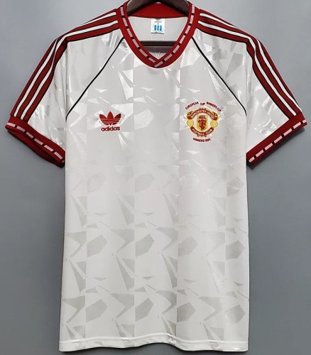 1991-1992 Man Utd Away White Retro Soccer Jersey