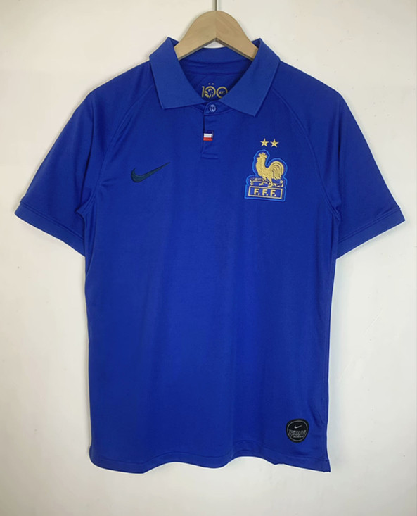 2019 France 100th Anniversary Edition Blue Retro Soccer Jersey