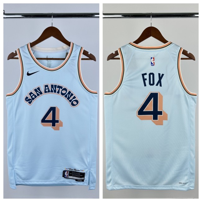 24-25 SA Spurs FOX #4 Light blue City Edition Top Quality Hot Pressing NBA Jersey