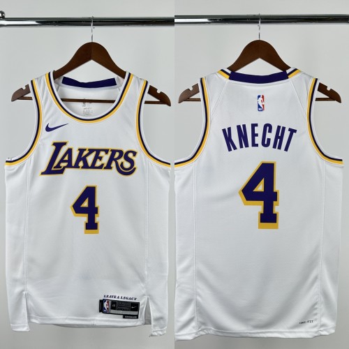 24-25 Lakers KNECHT #4 White Top Quality Hot Pressing NBA Jersey(圆领)