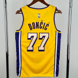 Lakers DONCIC #77 Yellow Top Quality Hot Pressing NBA Jersey(V领)