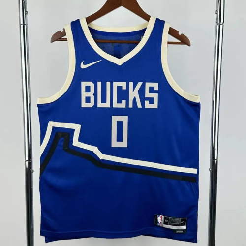 24-25 BUCKS LILLARD #0 Blue City Edition Top Quality Hot Pressing NBA Jersey(V领)