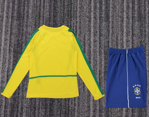 2002 Brazil Home Long sleeves Retro Kids Soccer Jersey