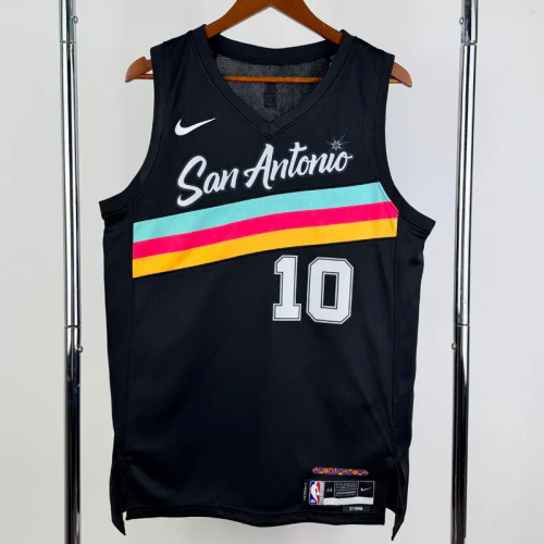 25-26 SA Spurs SOCHAN #10 Black City Edition Top Quality Hot Pressing NBA Jersey (V领）