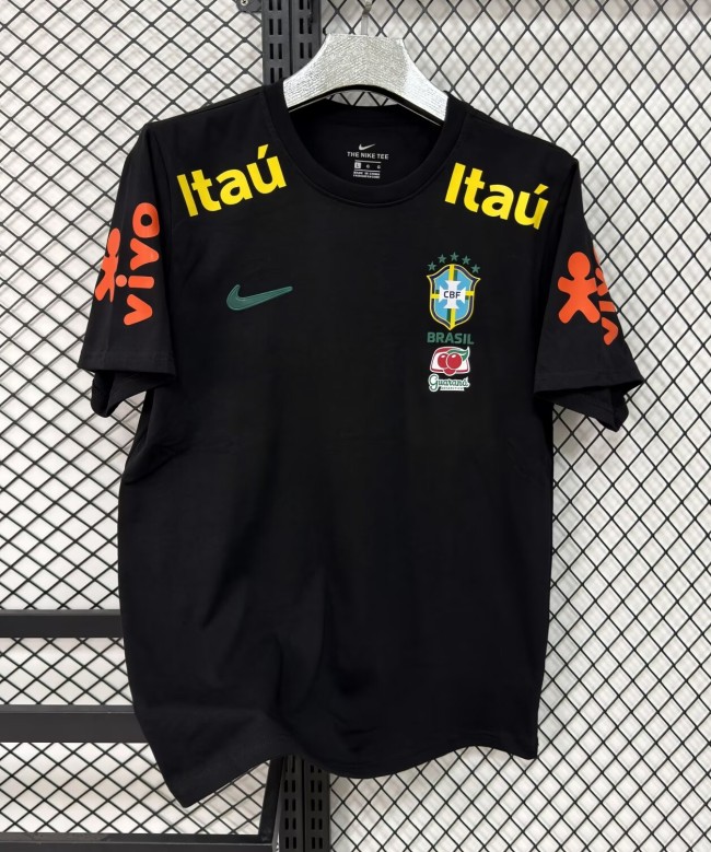 26-27 Brazil Black High Quality Pure Cotton Casual T-Shirt