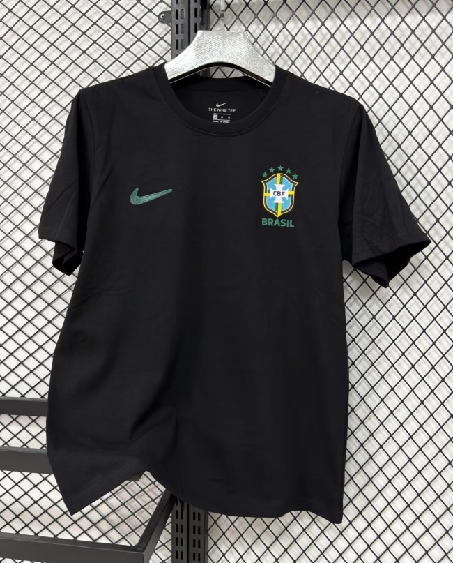 26-27 Brazil Black High Quality Pure Cotton Casual T-Shirt
