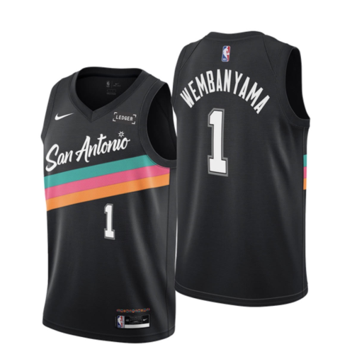 25-26 SA Spurs WEMBANYAMA #1 Black City Edition Top Quality Hot Pressing NBA Jersey (V领）