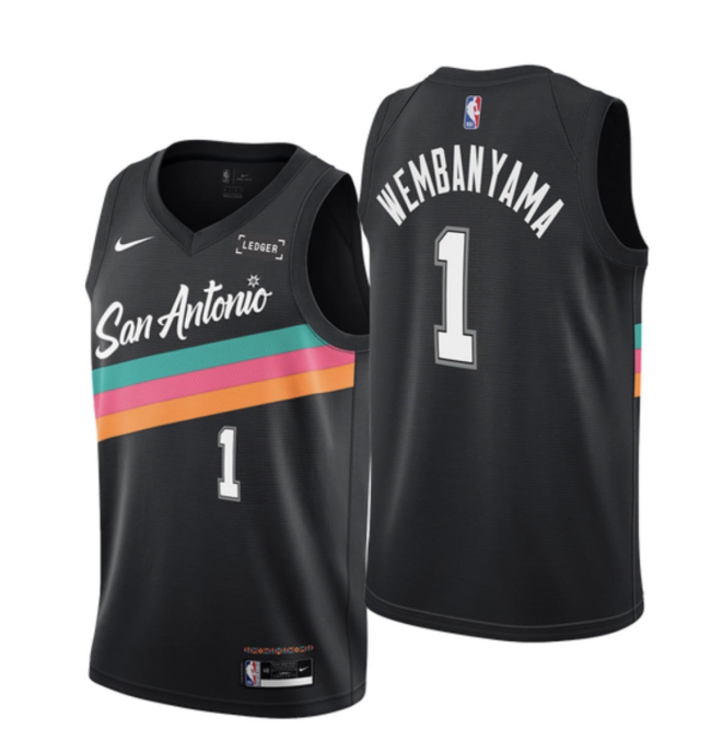 25-26 SA Spurs WEMBANYAMA #1 Black City Edition Top Quality Hot Pressing NBA Jersey (V领）