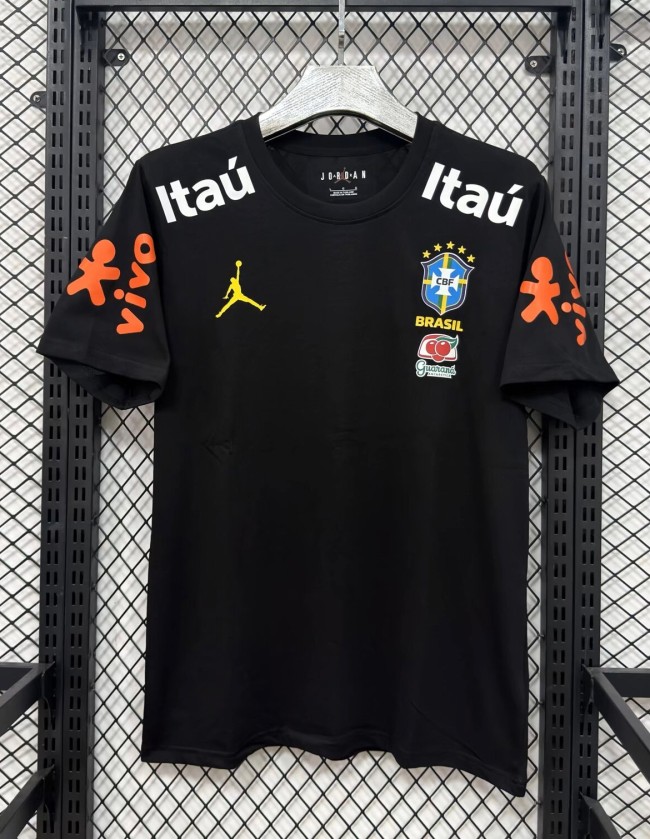 26-27 Brazil Black High Quality Pure Cotton Casual T-Shirt