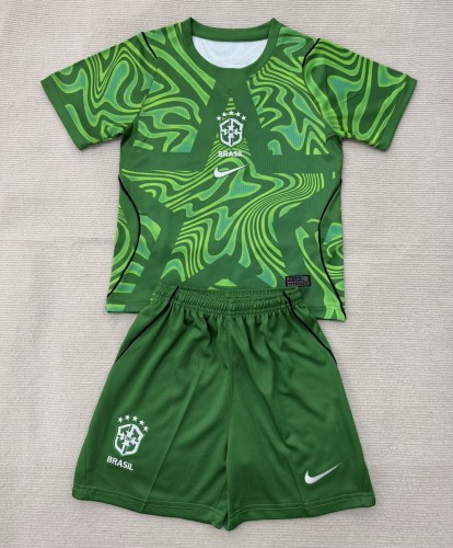 2026 Brazil Green GoalKeeper Kids Soccer Jersey
