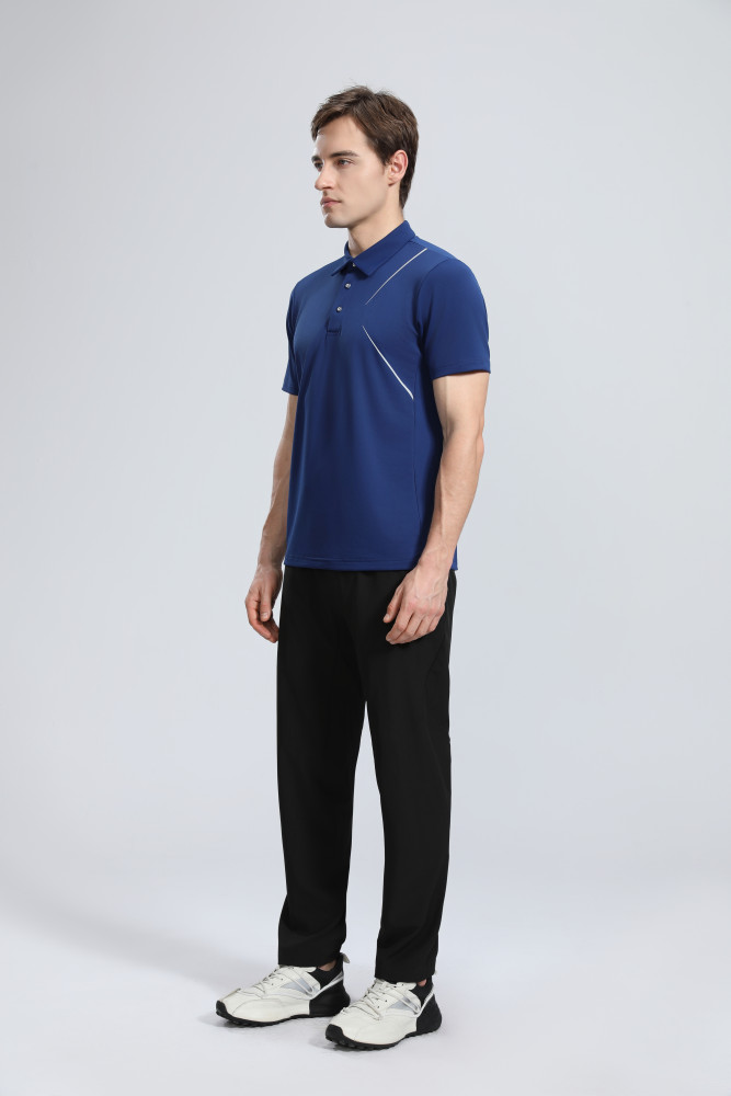 P025 # Adult Men's Casual POLO (blue) Lapel Short Sleeve  Material: 80% Polyester 20% Spandex