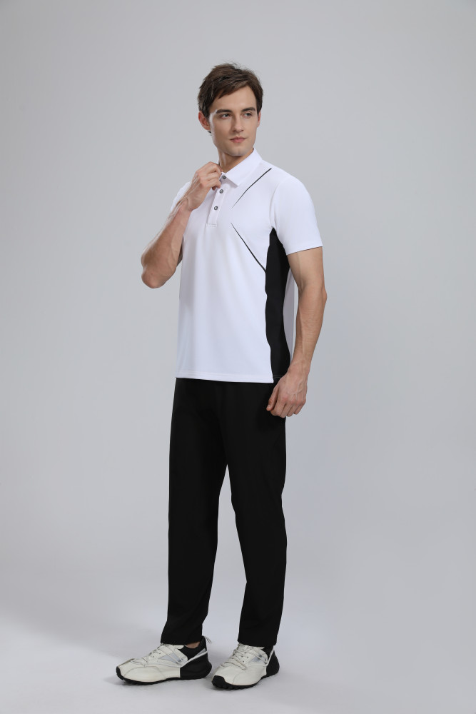 P025 # Adult Men's Casual POLO (White) Lapel Short Sleeve  Material: 80% Polyester 20% Spandex