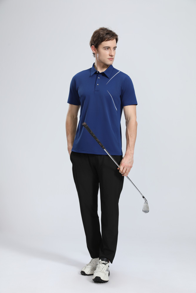 P025 # Adult Men's Casual POLO (blue) Lapel Short Sleeve  Material: 80% Polyester 20% Spandex
