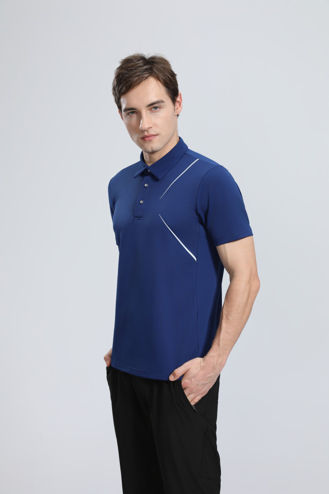 P025 # Adult Men's Casual POLO (blue) Lapel Short Sleeve  Material: 80% Polyester 20% Spandex