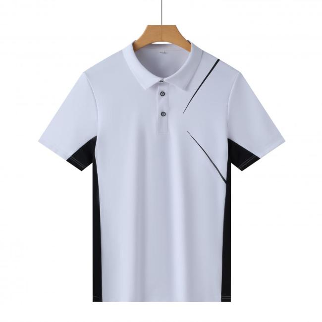 P025 # Adult Men's Casual POLO (White) Lapel Short Sleeve  Material: 80% Polyester 20% Spandex