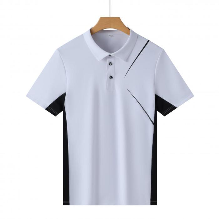 P025 # Adult Men's Casual POLO (White) Lapel Short Sleeve  Material: 80% Polyester 20% Spandex