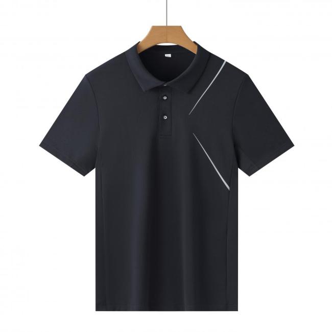 P025 # Adult Men's Casual POLO (black) Lapel Short Sleeve  Material: 80% Polyester 20% Spandex