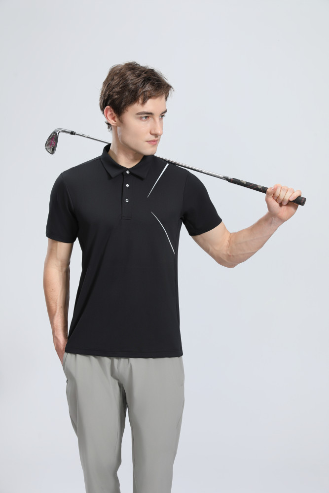 P025 # Adult Men's Casual POLO (black) Lapel Short Sleeve  Material: 80% Polyester 20% Spandex