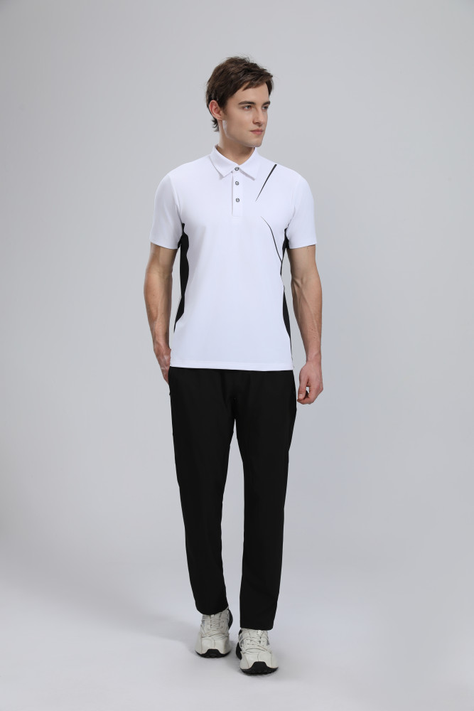 P025 # Adult Men's Casual POLO (White) Lapel Short Sleeve  Material: 80% Polyester 20% Spandex