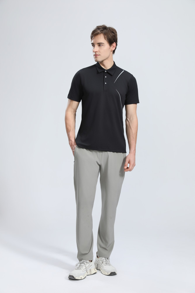 P025 # Adult Men's Casual POLO (black) Lapel Short Sleeve  Material: 80% Polyester 20% Spandex