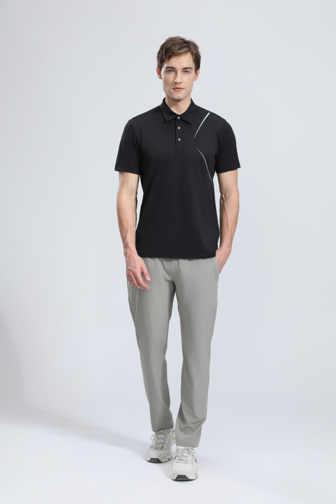 P025 # Adult Men's Casual POLO (black) Lapel Short Sleeve  Material: 80% Polyester 20% Spandex
