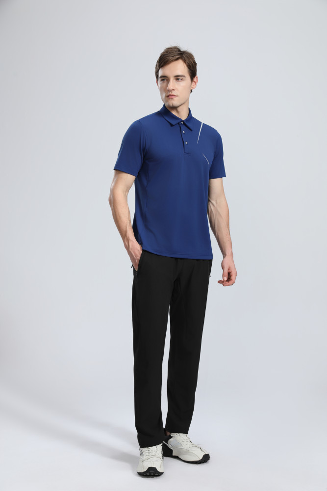 P025 # Adult Men's Casual POLO (blue) Lapel Short Sleeve  Material: 80% Polyester 20% Spandex