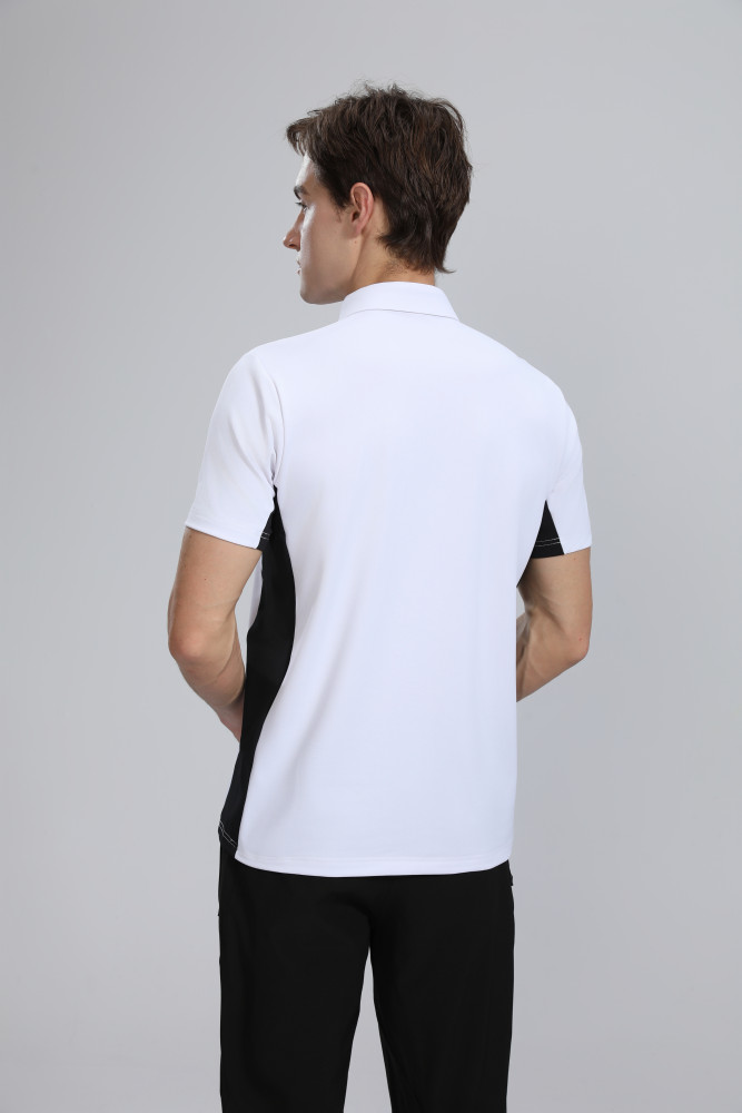 P025 # Adult Men's Casual POLO (White) Lapel Short Sleeve  Material: 80% Polyester 20% Spandex