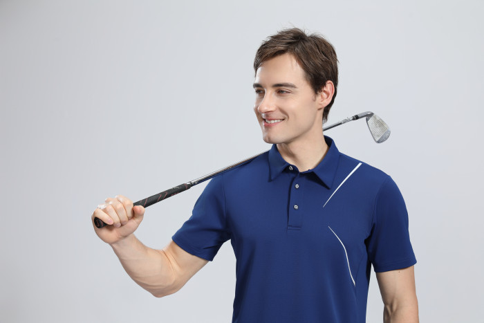 P025 # Adult Men's Casual POLO (blue) Lapel Short Sleeve  Material: 80% Polyester 20% Spandex