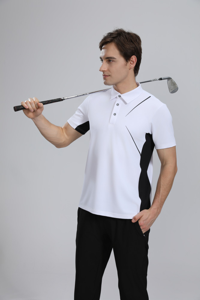 P025 # Adult Men's Casual POLO (White) Lapel Short Sleeve  Material: 80% Polyester 20% Spandex