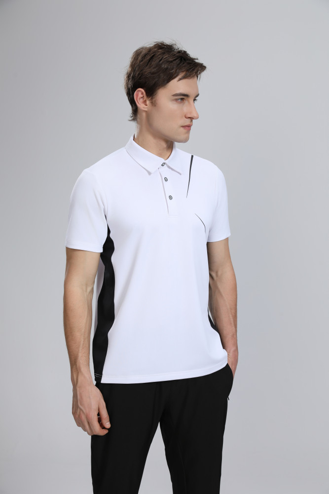 P025 # Adult Men's Casual POLO (White) Lapel Short Sleeve  Material: 80% Polyester 20% Spandex