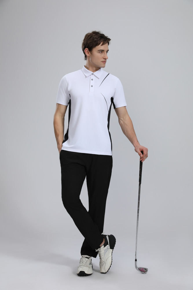 P025 # Adult Men's Casual POLO (White) Lapel Short Sleeve  Material: 80% Polyester 20% Spandex