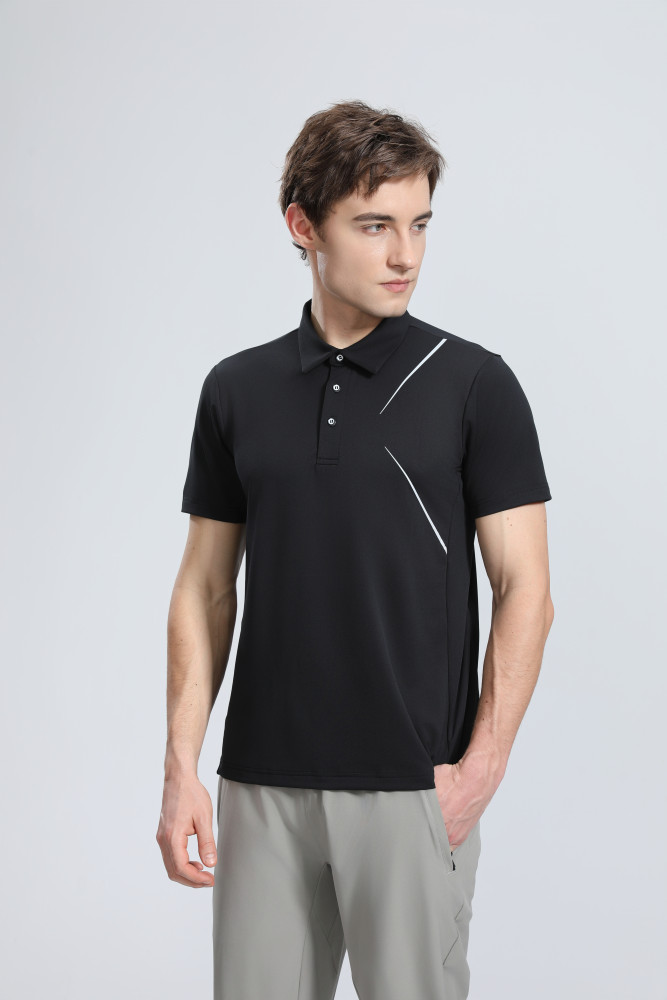 P025 # Adult Men's Casual POLO (black) Lapel Short Sleeve  Material: 80% Polyester 20% Spandex