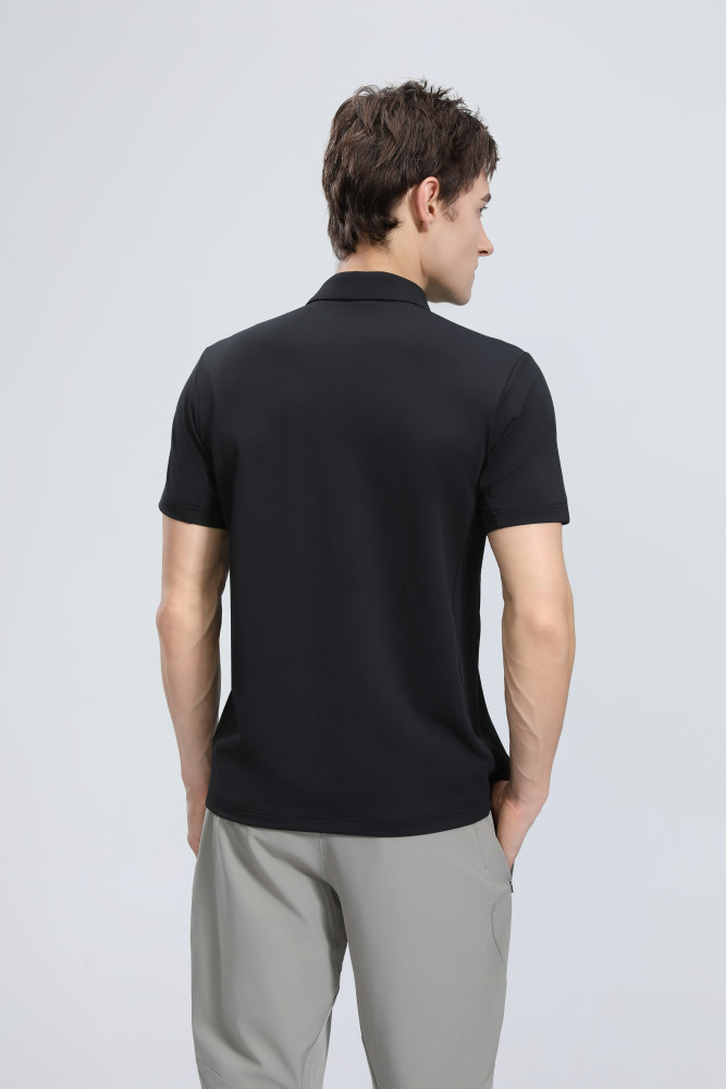 P025 # Adult Men's Casual POLO (black) Lapel Short Sleeve  Material: 80% Polyester 20% Spandex