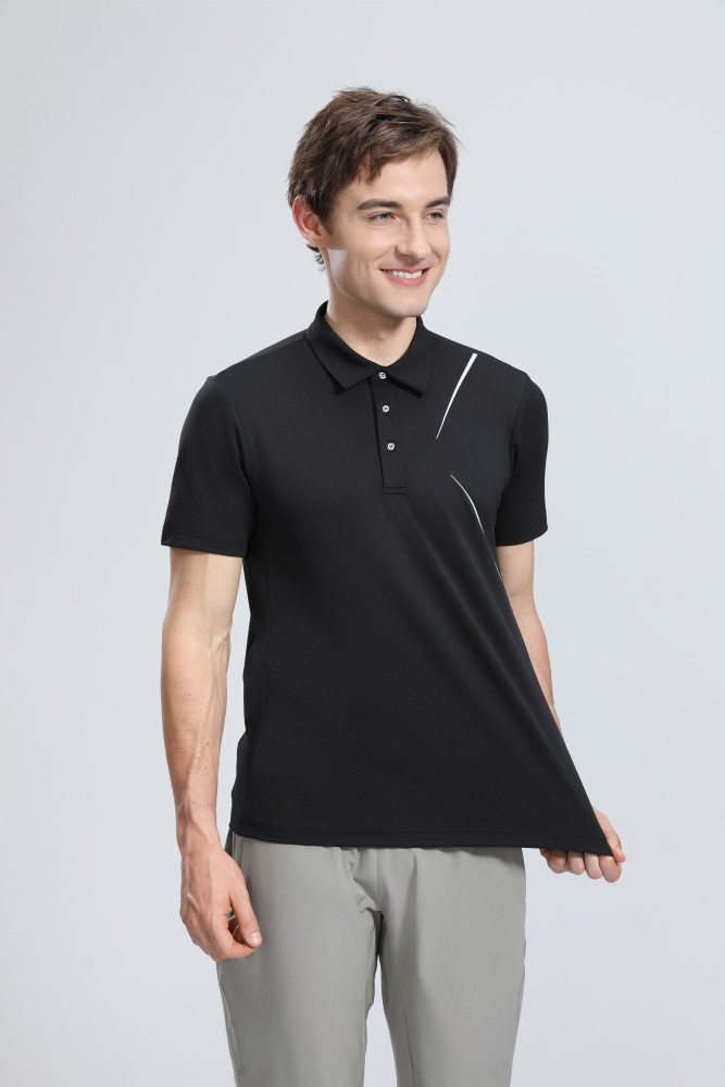 P025 # Adult Men's Casual POLO (black) Lapel Short Sleeve  Material: 80% Polyester 20% Spandex